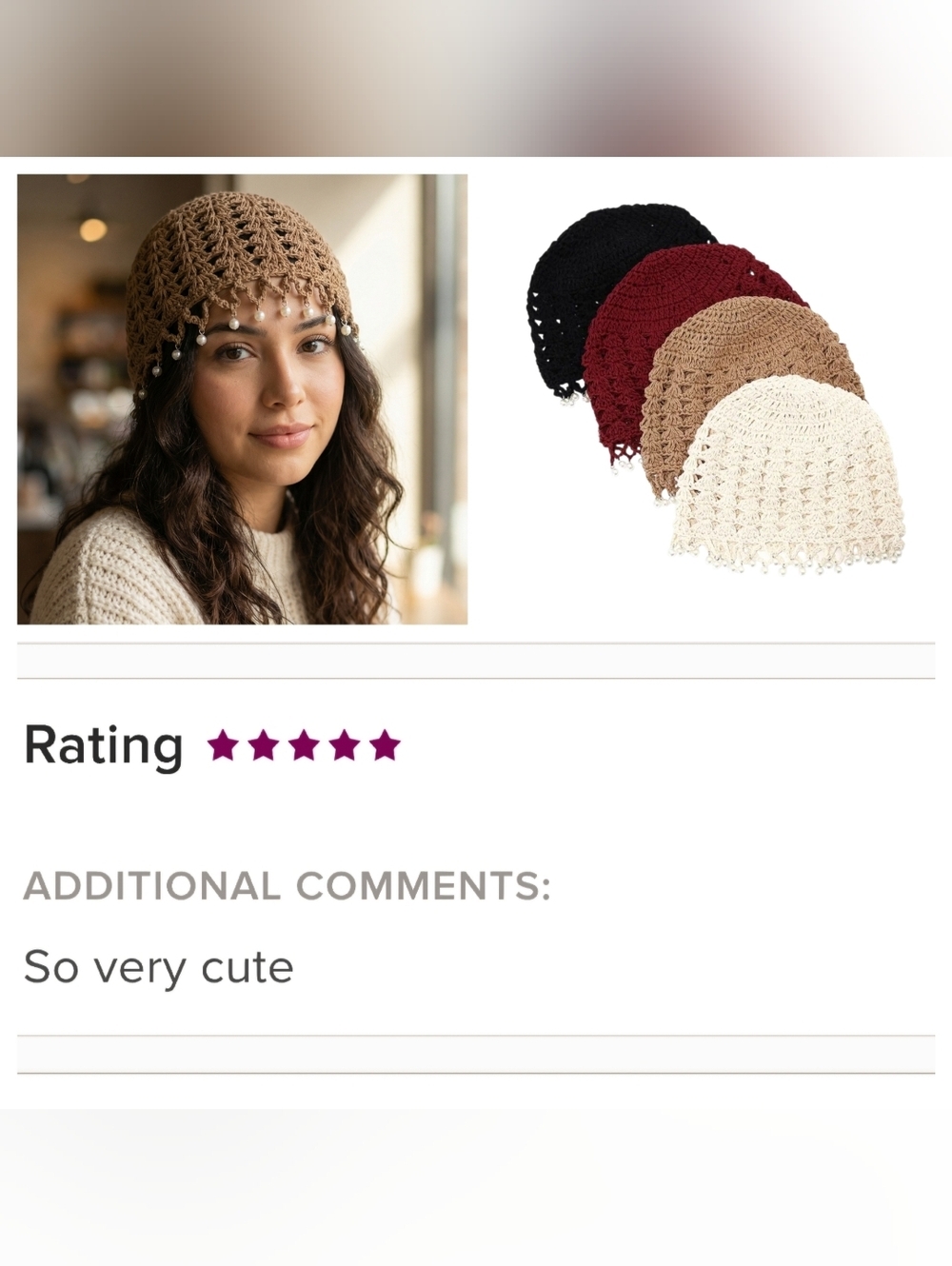 Black Crochet Beanie with Pearl Accents - Picture 3 of 13